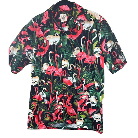 Max Boxxer‎ Men’s Medium Hawaiian Shirt Flamingo Print Short Sleeve Vacation Top - Picture 1 of 4